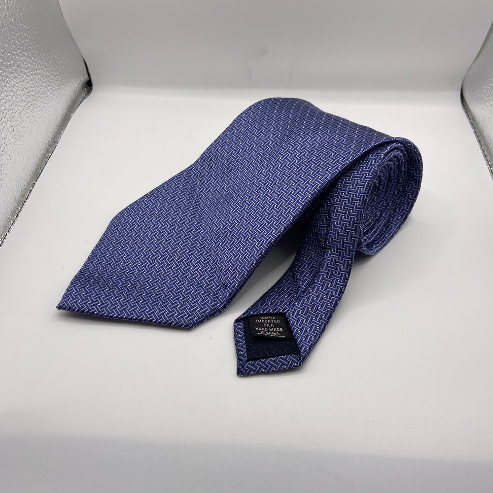 Jones New York Designer Necktie Mens Blue Basketweave Silk Office Keeper Loop